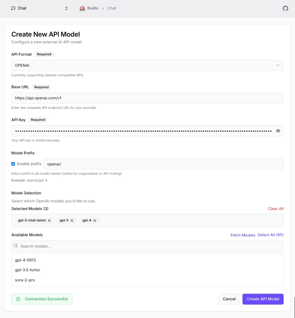 API Models Configuration Form