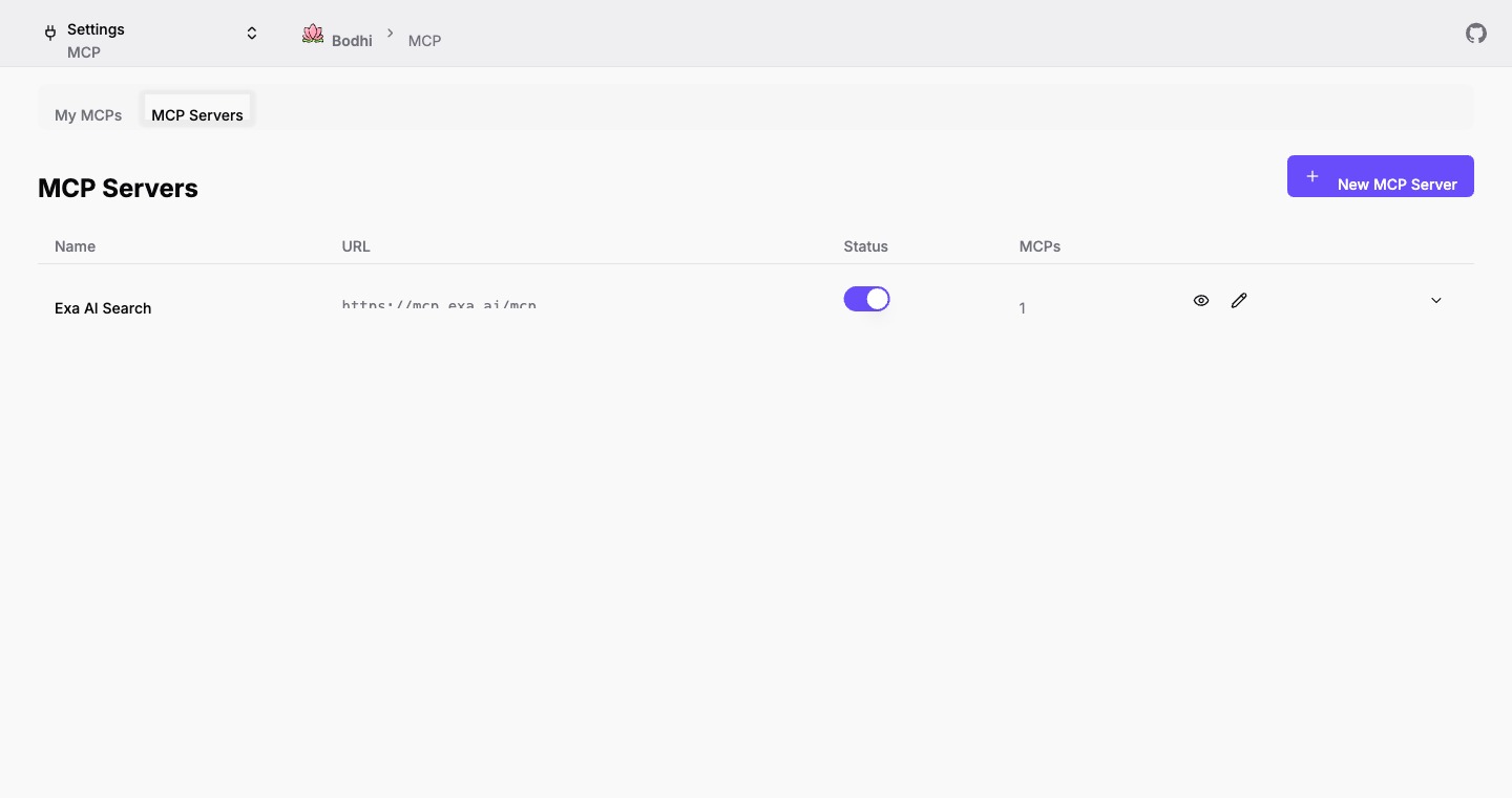MCP Servers list page